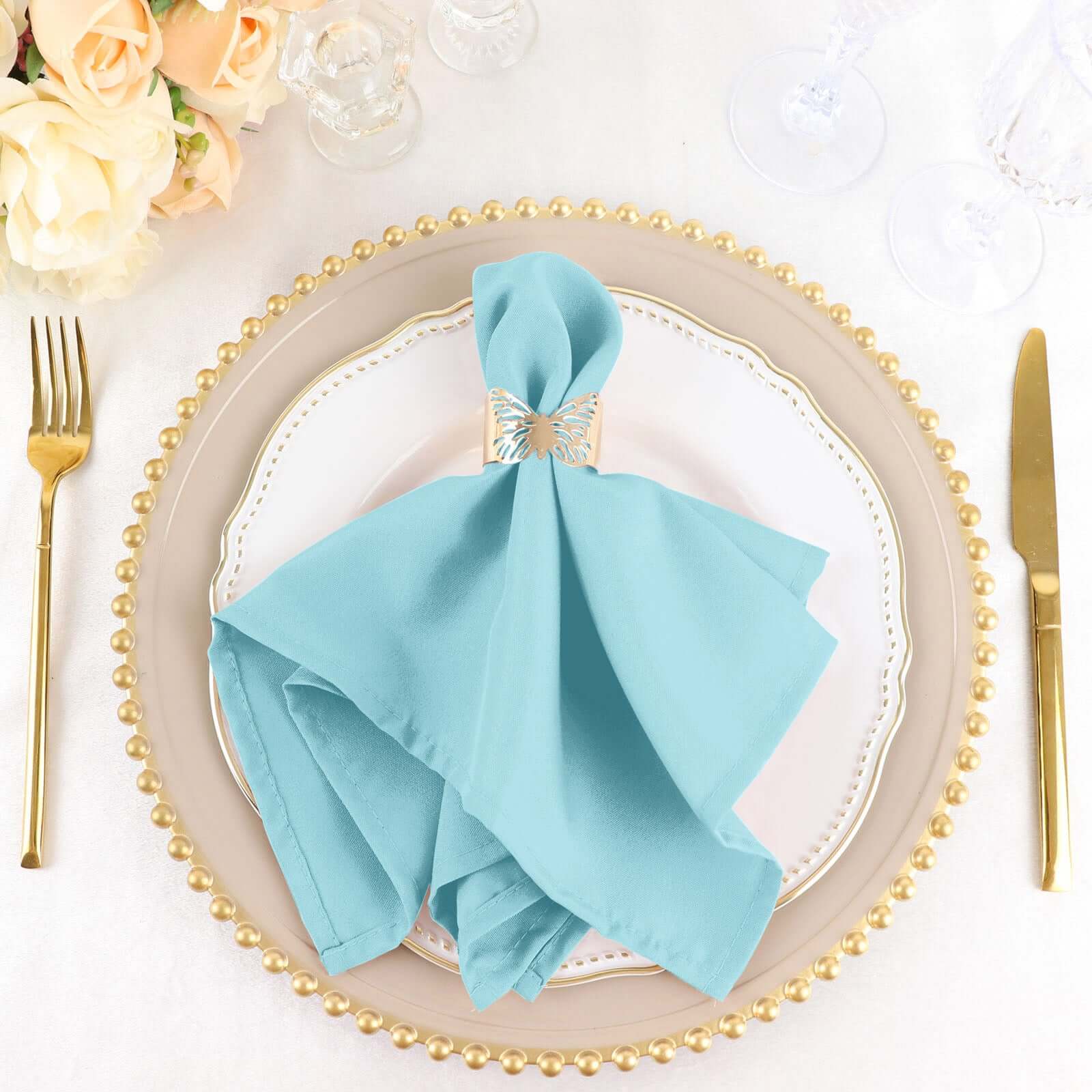 5 Pack Polyester 17"x17" Napkins Light Blue - Durable & Wrinkle Resistant Dinner Napkins - NestOCart