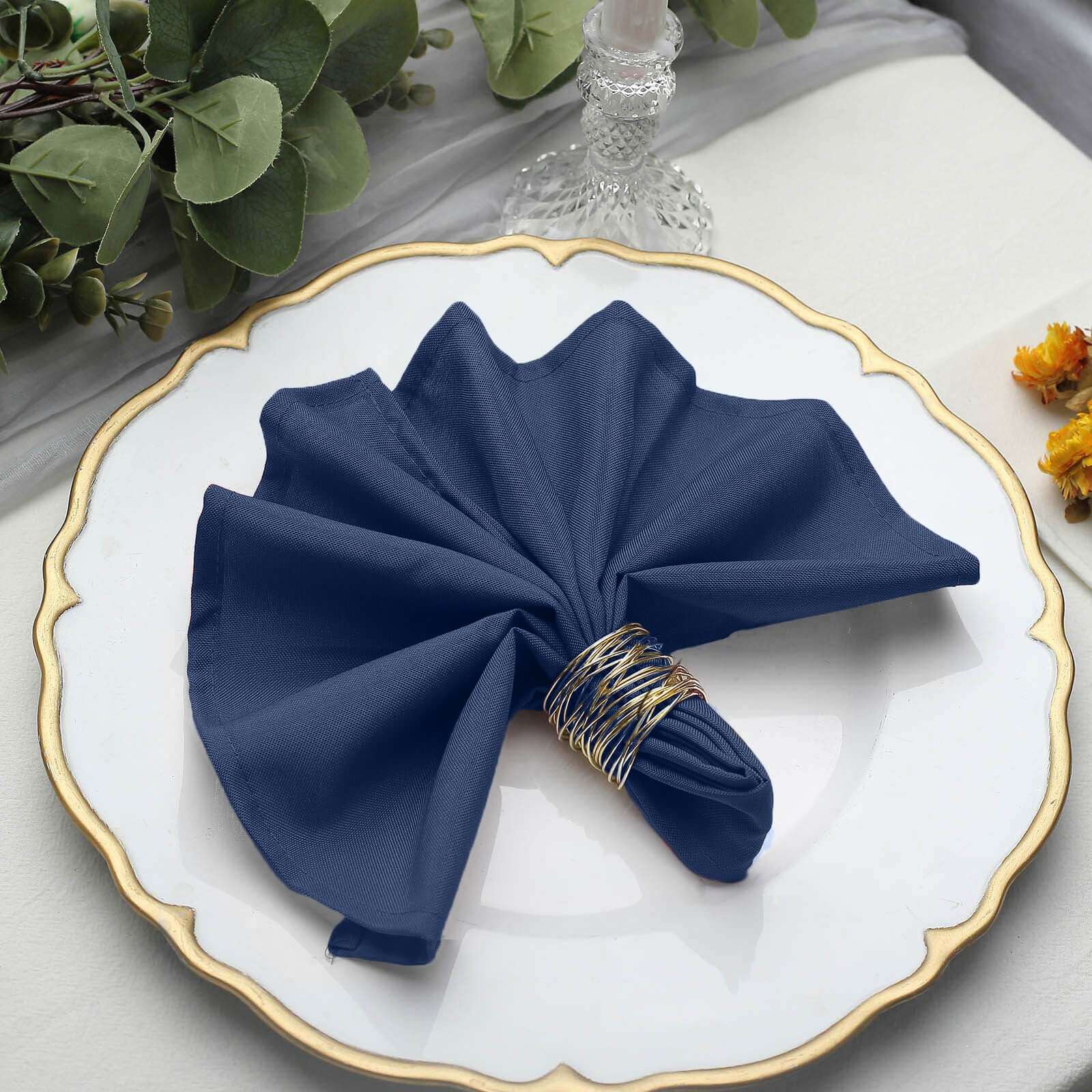 5 Pack Polyester 17"x17" Napkins Navy Blue - Durable & Wrinkle Resistant Dinner Napkins - NestOCart