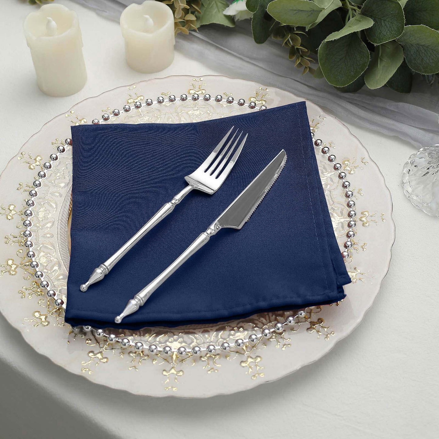5 Pack Polyester 17"x17" Napkins Navy Blue - Durable & Wrinkle Resistant Dinner Napkins - NestOCart