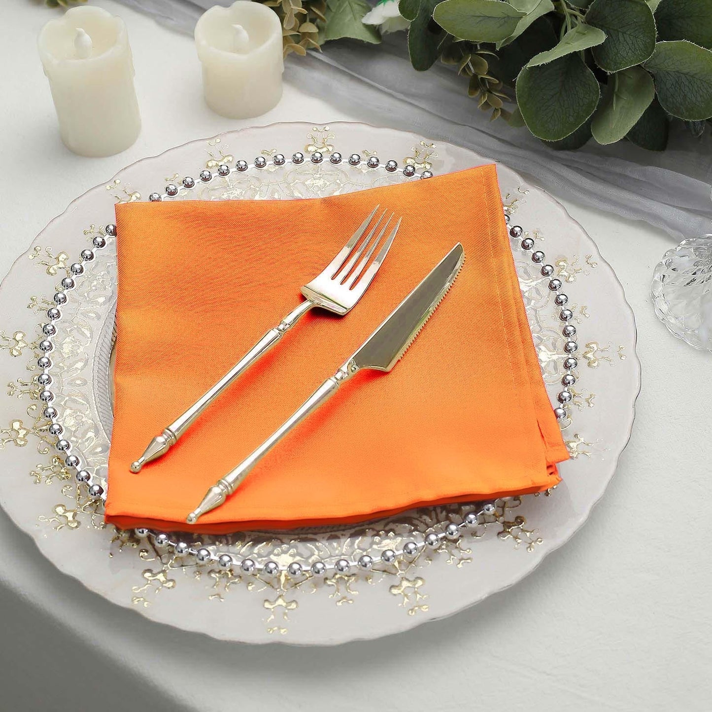5 Pack Polyester 17"x17" Napkins Orange - Durable & Wrinkle Resistant Dinner Napkins - NestOCart