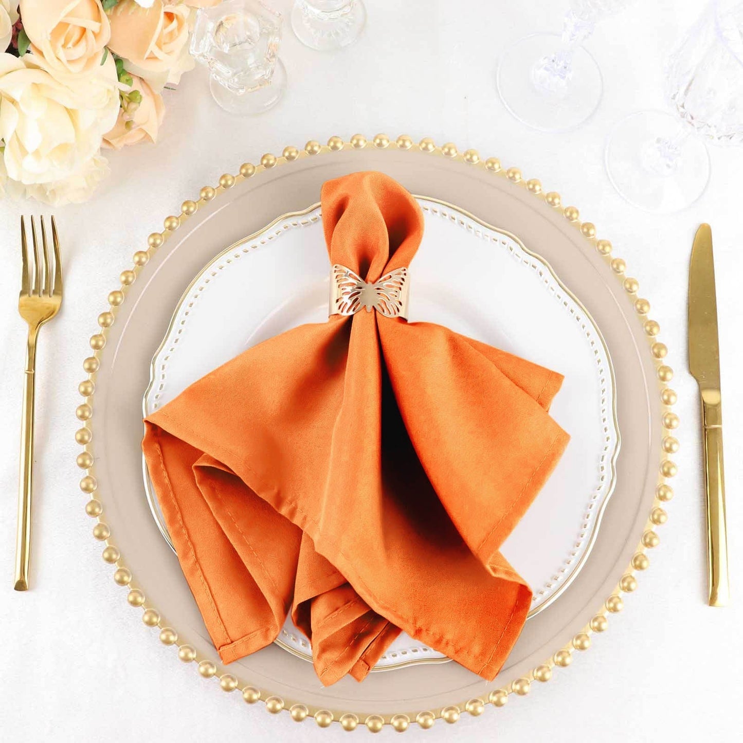 5 Pack Polyester 17"x17" Napkins Orange - Durable & Wrinkle Resistant Dinner Napkins - NestOCart