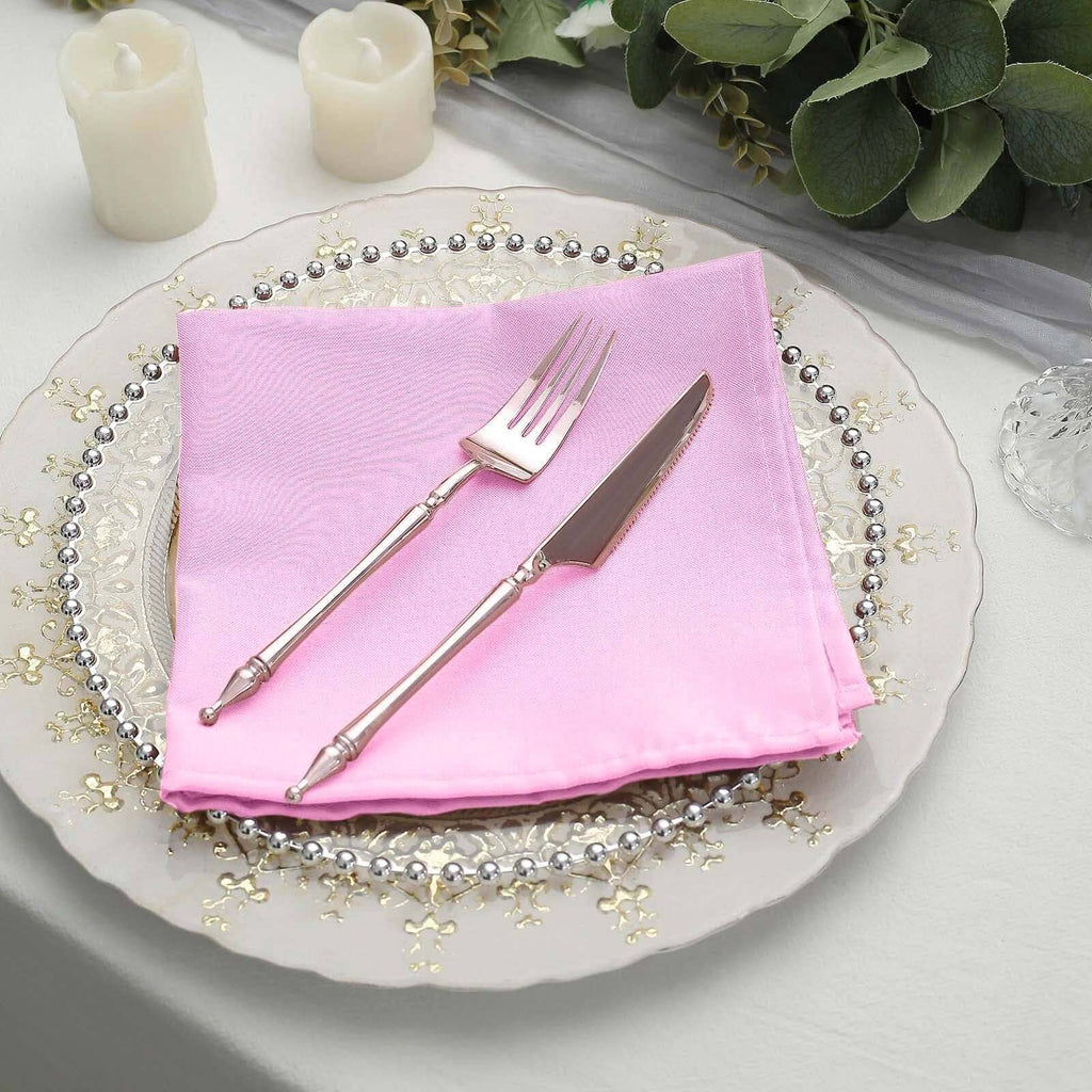 5 Pack Polyester 17"x17" Napkins Pink - Durable & Wrinkle Resistant Dinner Napkins - Bell Racket Store