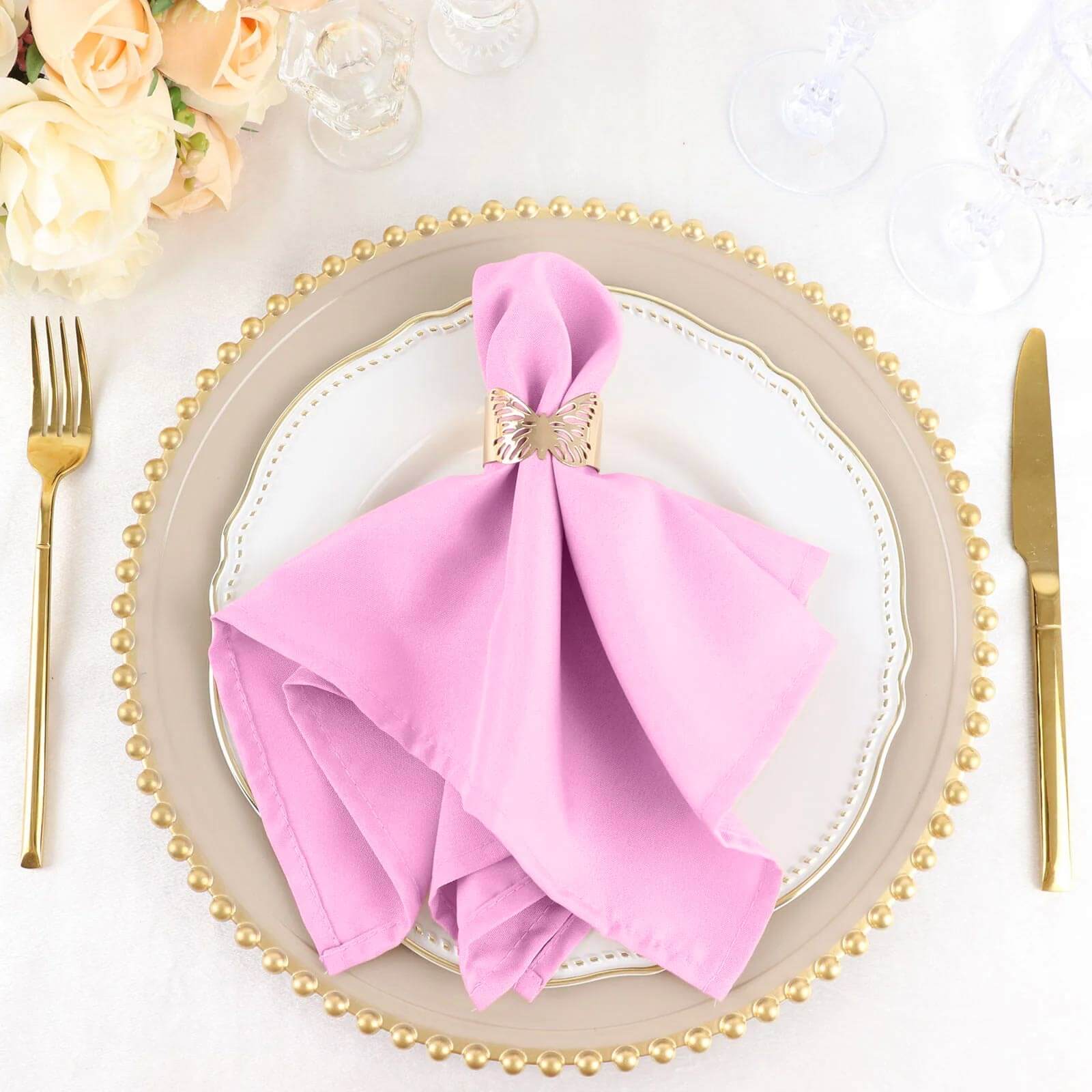 5 Pack Polyester 17"x17" Napkins Pink - Durable & Wrinkle Resistant Dinner Napkins - Bell Racket Store