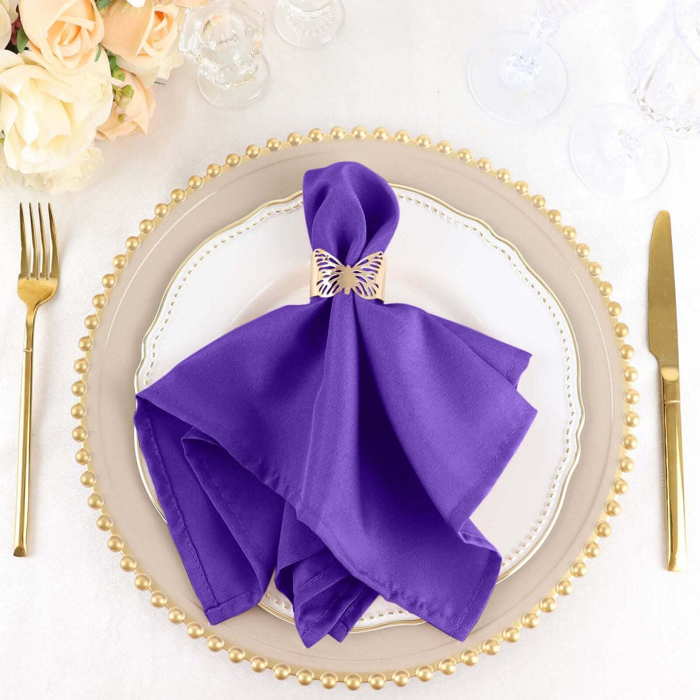 5 Pack Polyester 17"x17" Napkins Purple - Durable & Wrinkle Resistant Dinner Napkins - NestOCart