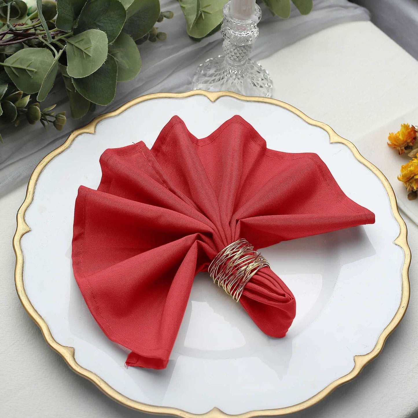 5 Pack Polyester 17"x17" Napkins Red - Durable & Wrinkle Resistant Dinner Napkins - NestOCart