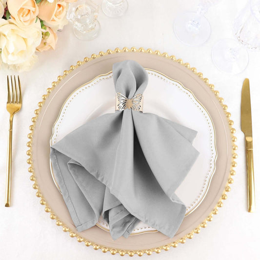 5 Pack Polyester 17"x17" Napkins Silver - Durable & Wrinkle Resistant Dinner Napkins - NestOCart