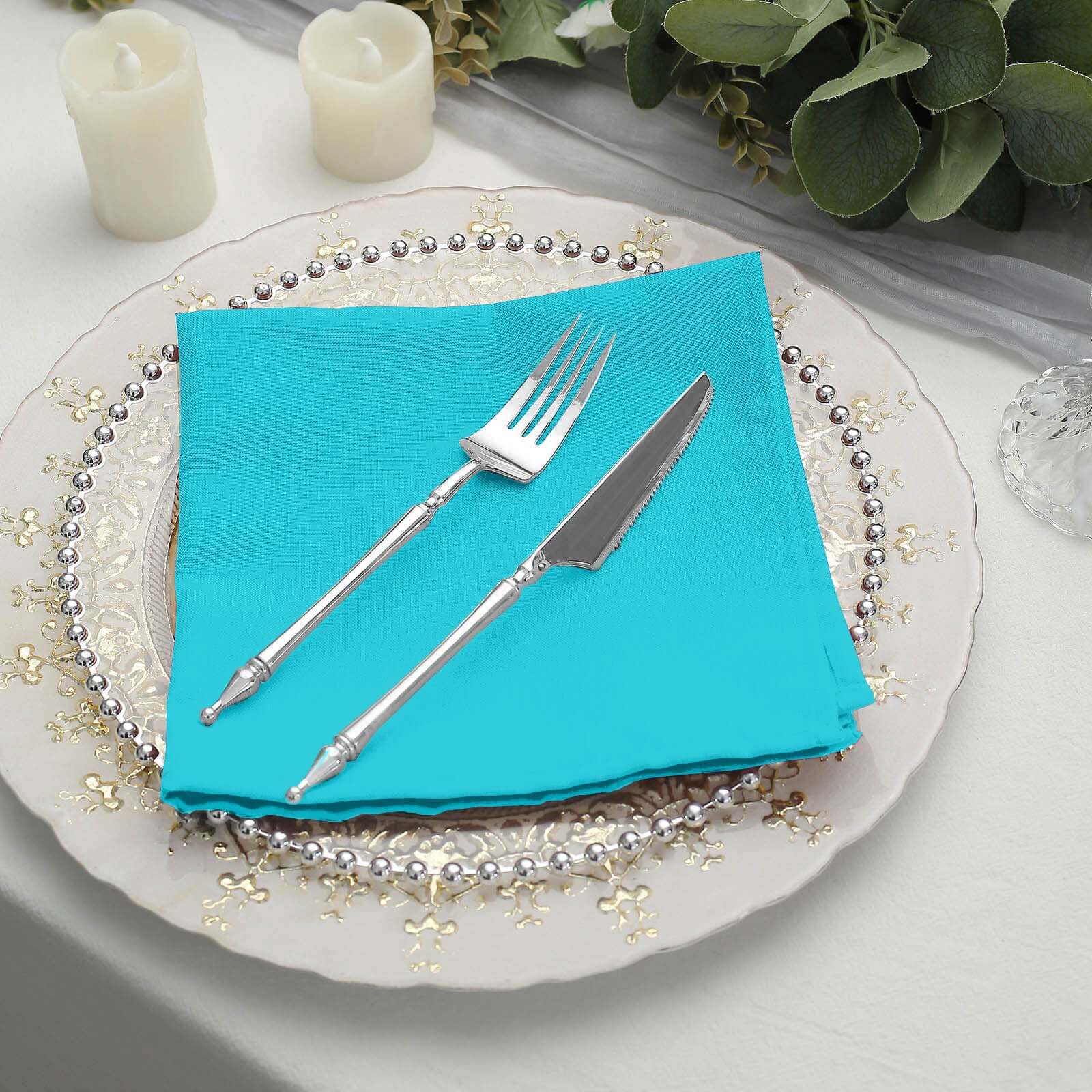 5 Pack Polyester 17"x17" Napkins Turquoise - Durable & Wrinkle Resistant Dinner Napkins - NestOCart