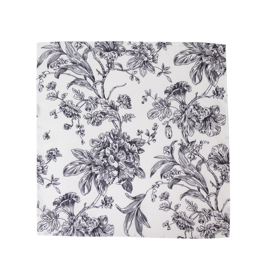 5 Pack Polyester 20"x20" Dinner Napkins White with Black French Toile Pattern - Reusable Floral Cloth Napkins - Bell Racket Store