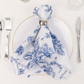 5 Pack Polyester 20"x20" Dinner Napkins White with Blue French Toile Pattern - Reusable Floral Cloth Napkins - Bell Racket Store