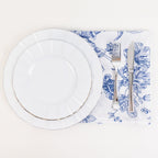 5 Pack Polyester 20"x20" Dinner Napkins White with Blue French Toile Pattern - Reusable Floral Cloth Napkins - Bell Racket Store