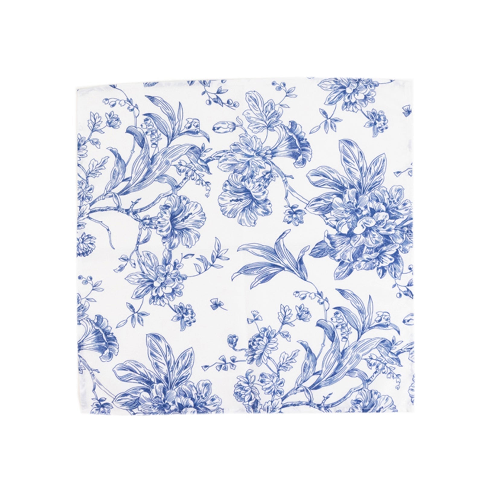 5 Pack Polyester 20"x20" Dinner Napkins White with Blue French Toile Pattern - Reusable Floral Cloth Napkins - Bell Racket Store