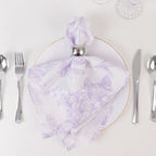 5 Pack Polyester 20"x20" Dinner Napkins White with Lavender Lilac French Toile Pattern - Reusable Floral Cloth Napkins - Bell Racket Store