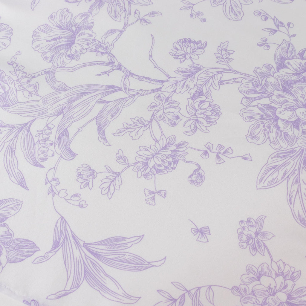 5 Pack Polyester 20"x20" Dinner Napkins White with Lavender Lilac French Toile Pattern - Reusable Floral Cloth Napkins - Bell Racket Store