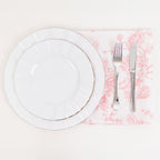 5 Pack Polyester 20"x20" Dinner Napkins White with Pink French Toile Pattern - Reusable Floral Cloth Napkins - Bell Racket Store
