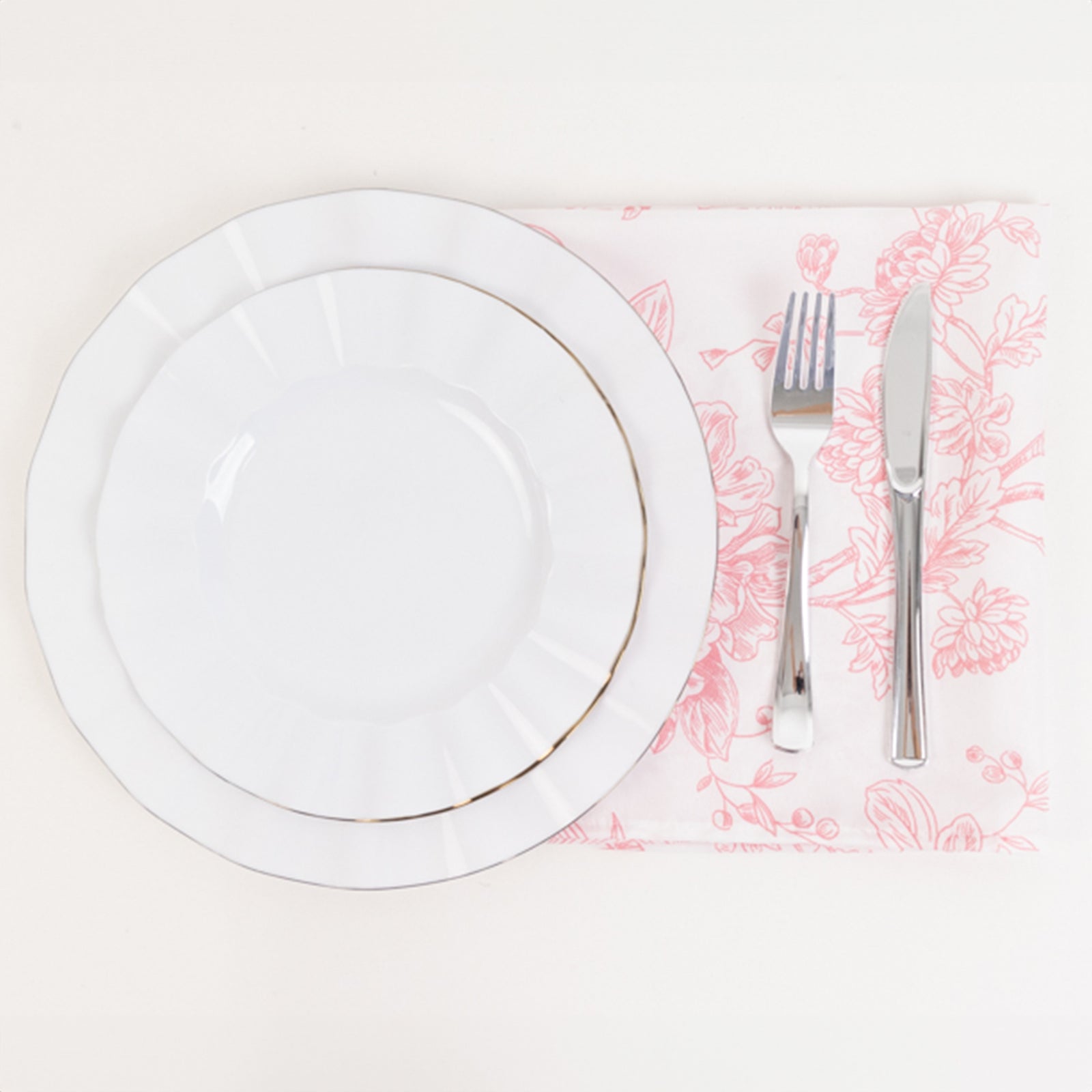 5 Pack Polyester 20"x20" Dinner Napkins White with Pink French Toile Pattern - Reusable Floral Cloth Napkins - Bell Racket Store