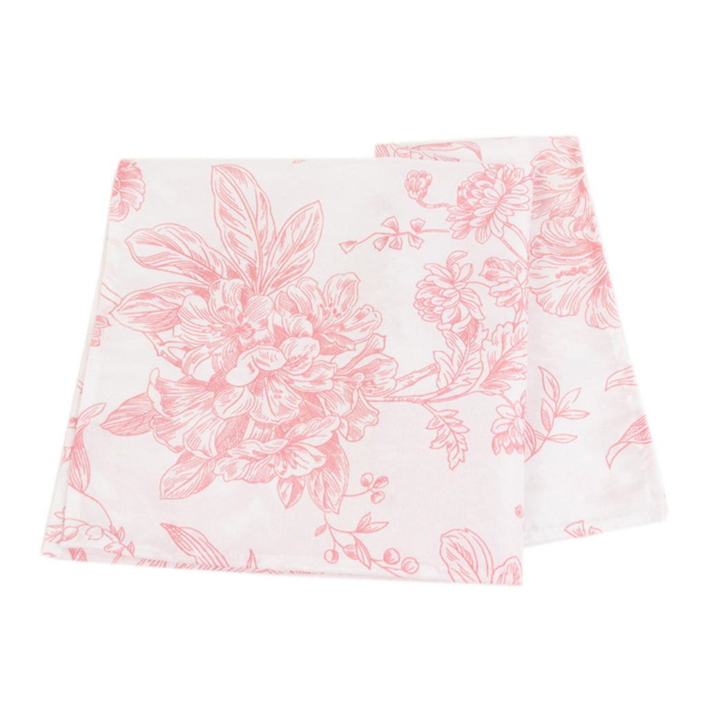 5 Pack Polyester 20"x20" Dinner Napkins White with Pink French Toile Pattern - Reusable Floral Cloth Napkins - Bell Racket Store