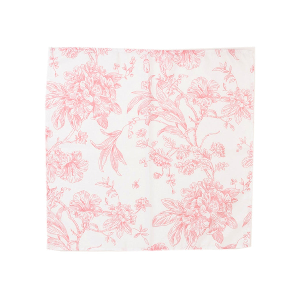 5 Pack Polyester 20"x20" Dinner Napkins White with Pink French Toile Pattern - Reusable Floral Cloth Napkins - Bell Racket Store