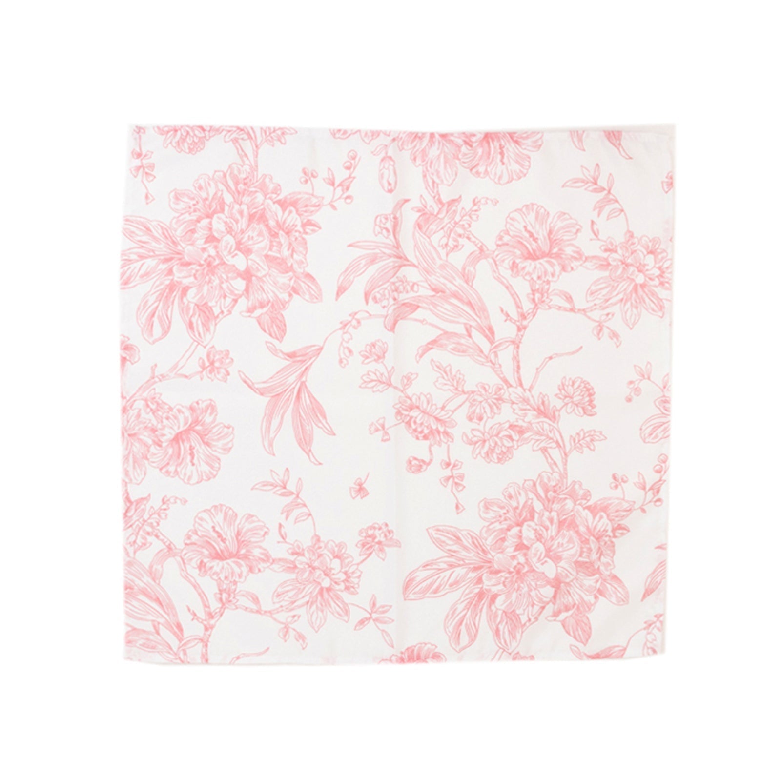 5 Pack Polyester 20"x20" Dinner Napkins White with Pink French Toile Pattern - Reusable Floral Cloth Napkins - Bell Racket Store