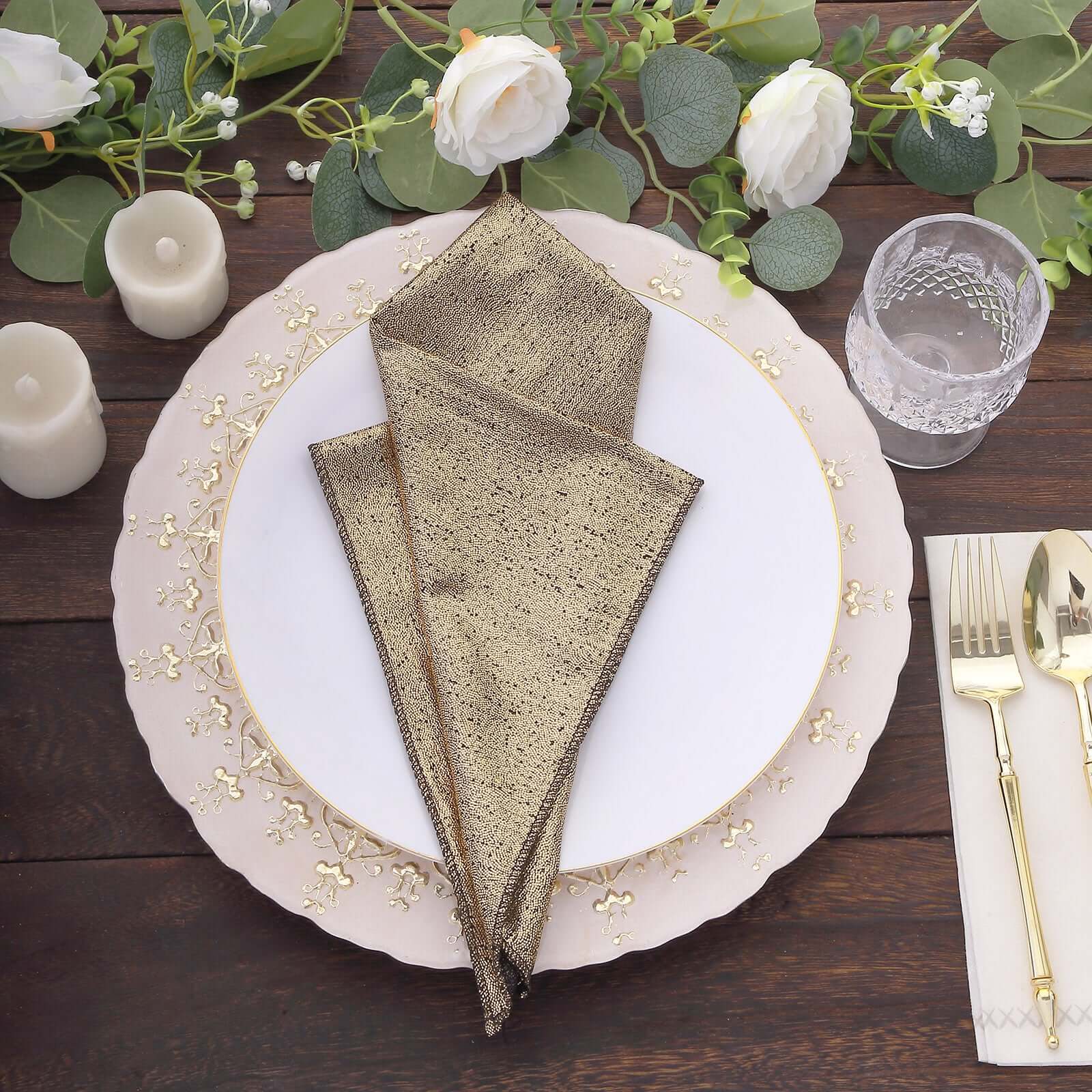 5 Pack Polyester 20"x20" Napkins Antique Gold Shimmer Sequin Dots - Luminous Cloth Napkins - Bell Racket Store