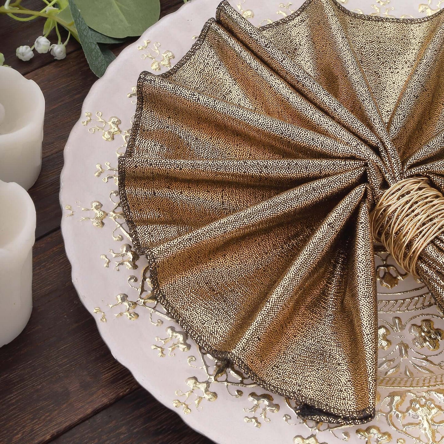 5 Pack Polyester 20"x20" Napkins Antique Gold Shimmer Sequin Dots - Luminous Cloth Napkins - Bell Racket Store