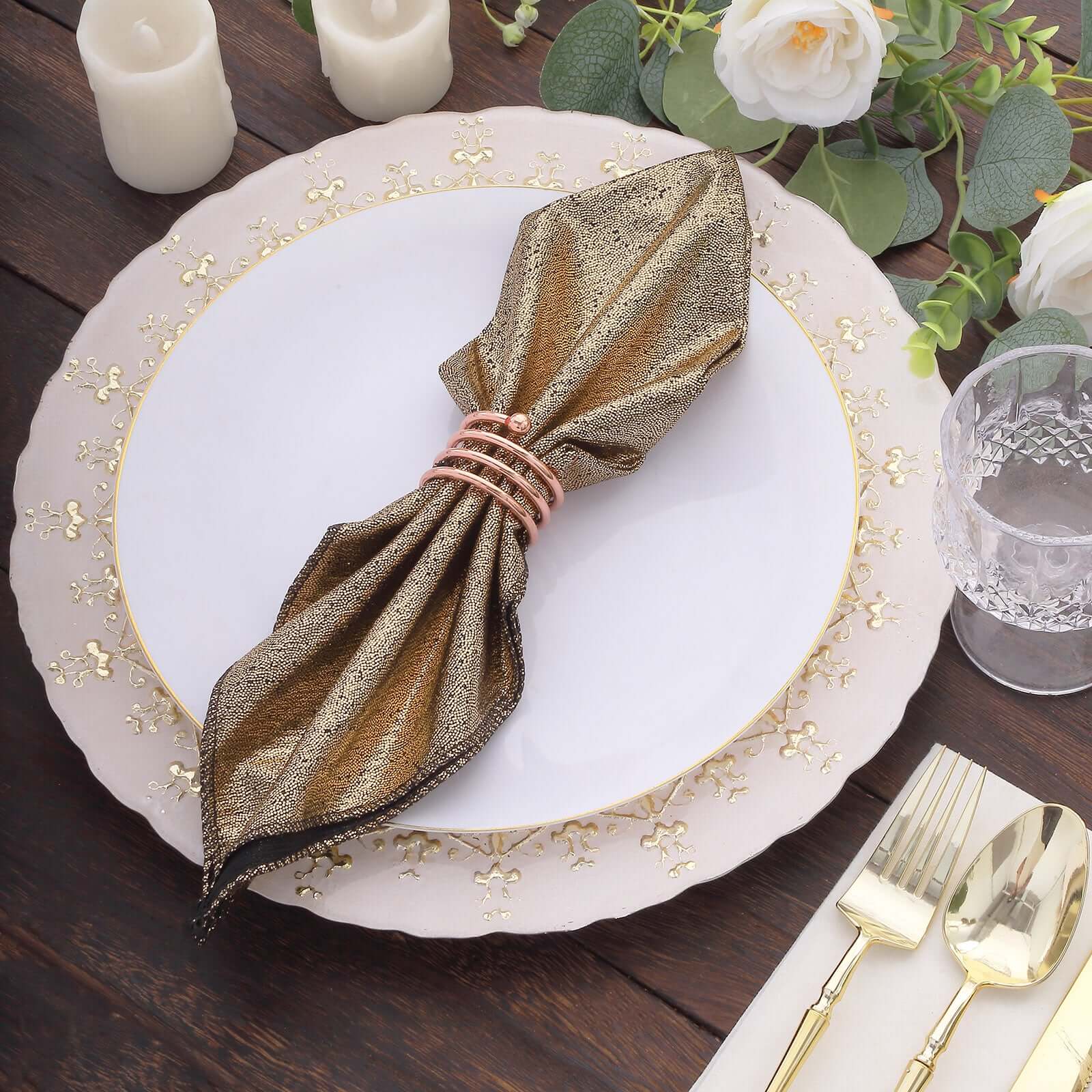 5 Pack Polyester 20"x20" Napkins Antique Gold Shimmer Sequin Dots - Luminous Cloth Napkins - Bell Racket Store