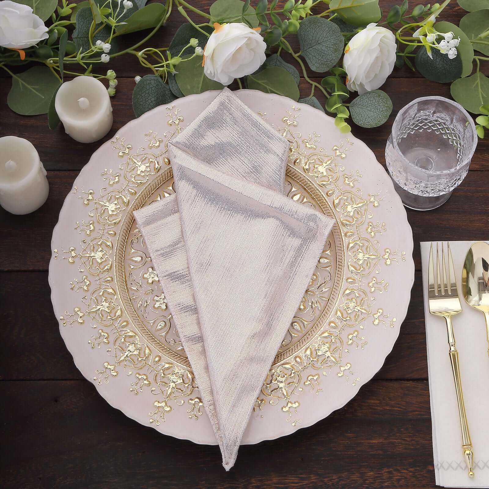 5 Pack Polyester 20"x20" Napkins Beige Shimmer Sequin Dots - Luminous Cloth Napkins - Bell Racket Store