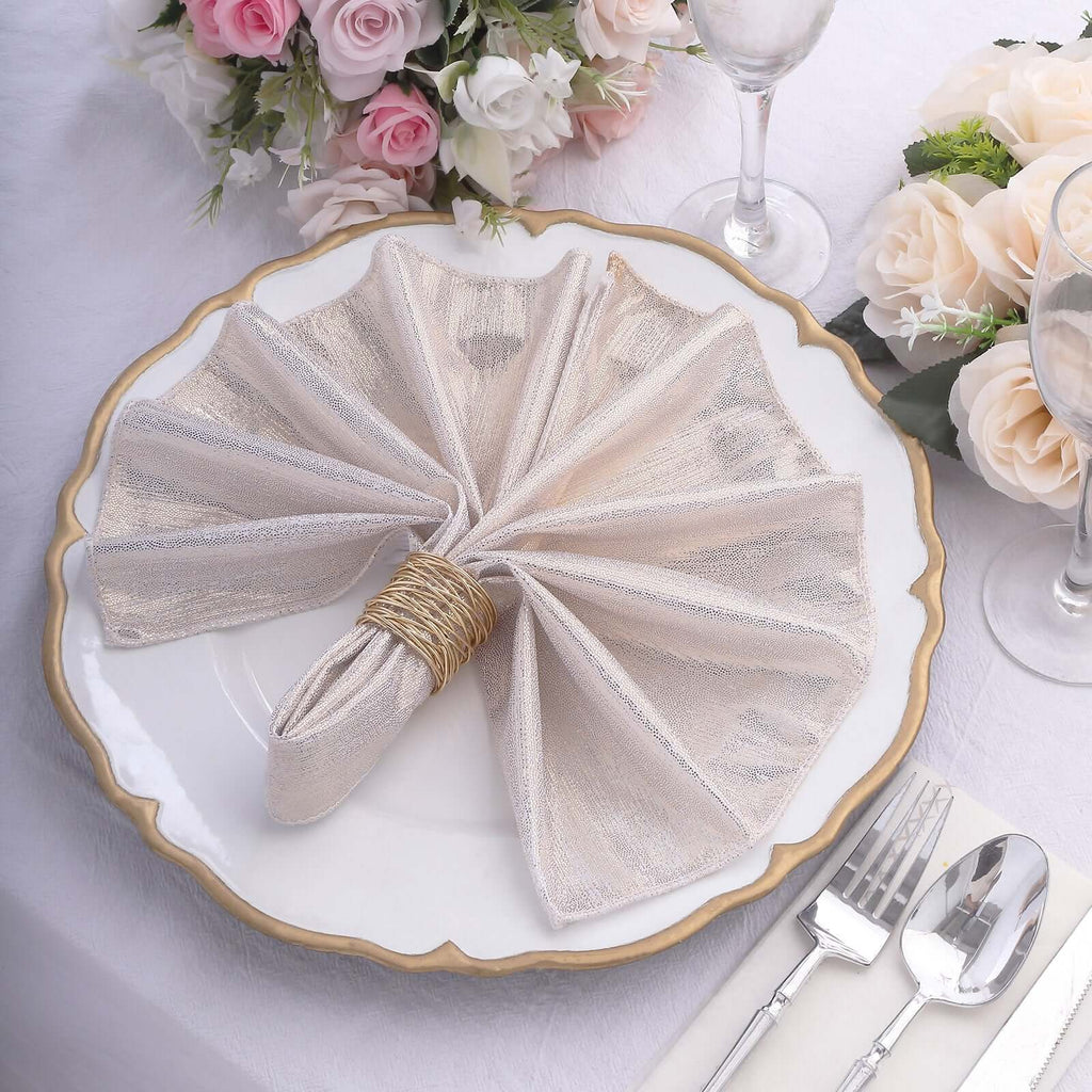 5 Pack Polyester 20"x20" Napkins Beige Shimmer Sequin Dots - Luminous Cloth Napkins - Bell Racket Store