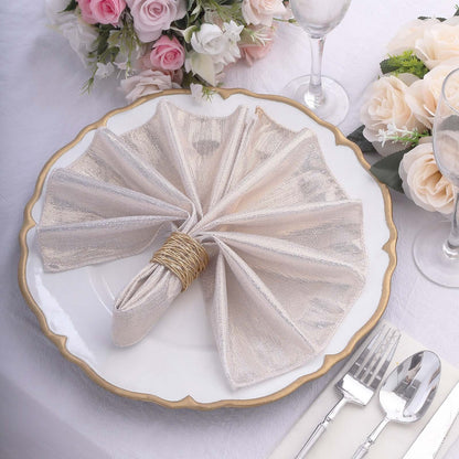 5 Pack Polyester 20"x20" Napkins Beige Shimmer Sequin Dots - Luminous Cloth Napkins - Bell Racket Store