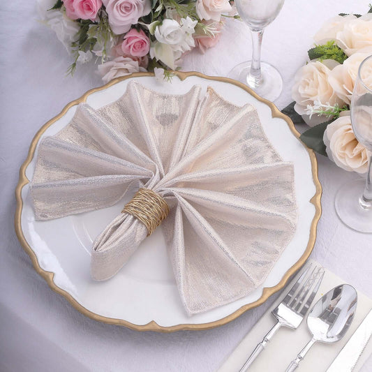 5 Pack Polyester 20"x20" Napkins Beige Shimmer Sequin Dots - Luminous Cloth Napkins - Bell Racket Store