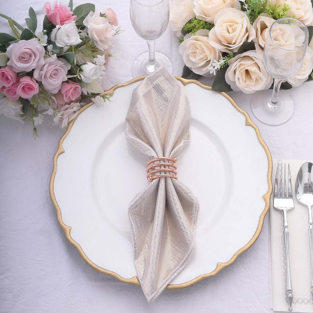 5 Pack Polyester 20"x20" Napkins Beige Shimmer Sequin Dots - Luminous Cloth Napkins - Bell Racket Store