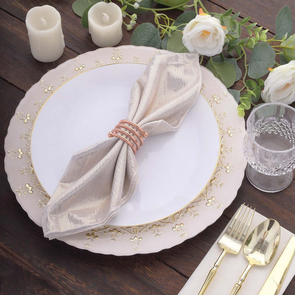5 Pack Polyester 20"x20" Napkins Beige Shimmer Sequin Dots - Luminous Cloth Napkins - Bell Racket Store