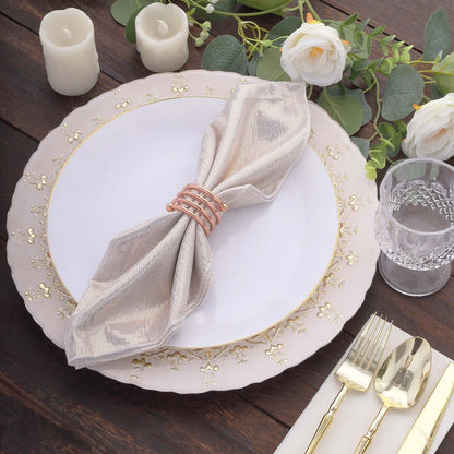 5 Pack Polyester 20"x20" Napkins Beige Shimmer Sequin Dots - Luminous Cloth Napkins - Bell Racket Store