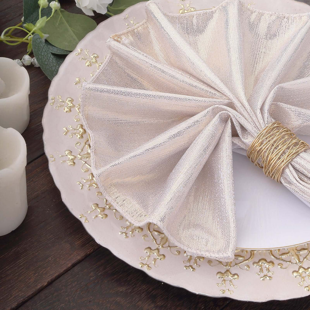 5 Pack Polyester 20"x20" Napkins Beige Shimmer Sequin Dots - Luminous Cloth Napkins - Bell Racket Store