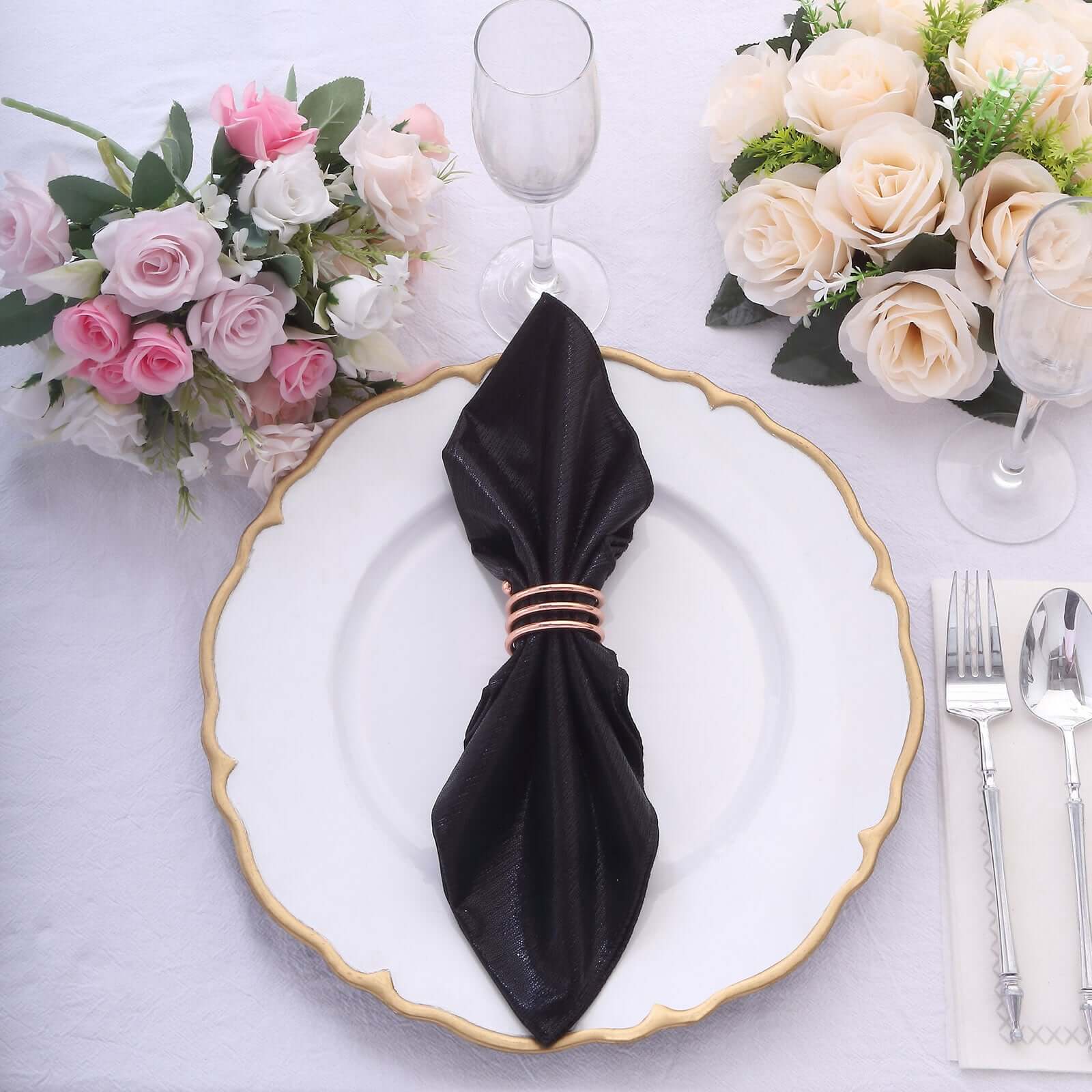 5 Pack Polyester 20"x20" Napkins Black Shimmer Sequin Dots - Luminous Cloth Napkins - Bell Racket Store