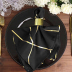 5 Pack Polyester 20"x20" Napkins Black with Gold Geometric Foil Pattern - Modern Reusable Dinner Napkins