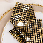 5 Pack Polyester 20"x20" Napkins Black with Reflective Gold Foil for Luxe Events & Retro Themes - Bell Racket Store