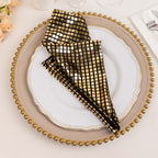 5 Pack Polyester 20"x20" Napkins Black with Reflective Gold Foil for Luxe Events & Retro Themes - Bell Racket Store