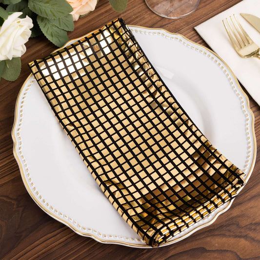 5 Pack Polyester 20"x20" Napkins Black with Reflective Gold Foil for Luxe Events & Retro Themes - Bell Racket Store