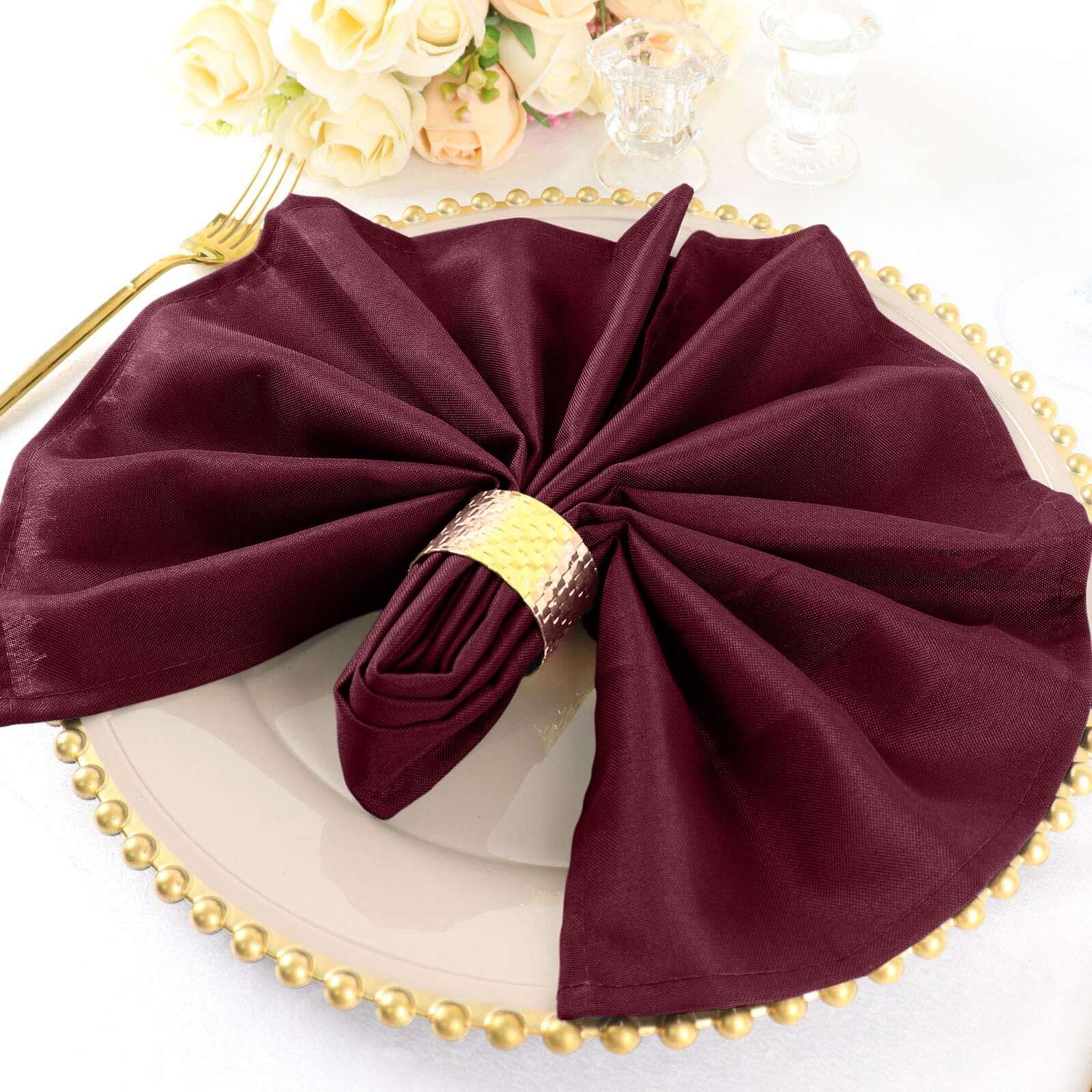 5 Pack Polyester 20"x20" Napkins Burgundy - Wrinkle Resistant & Easy Care Cloth Napkins - NestOCart