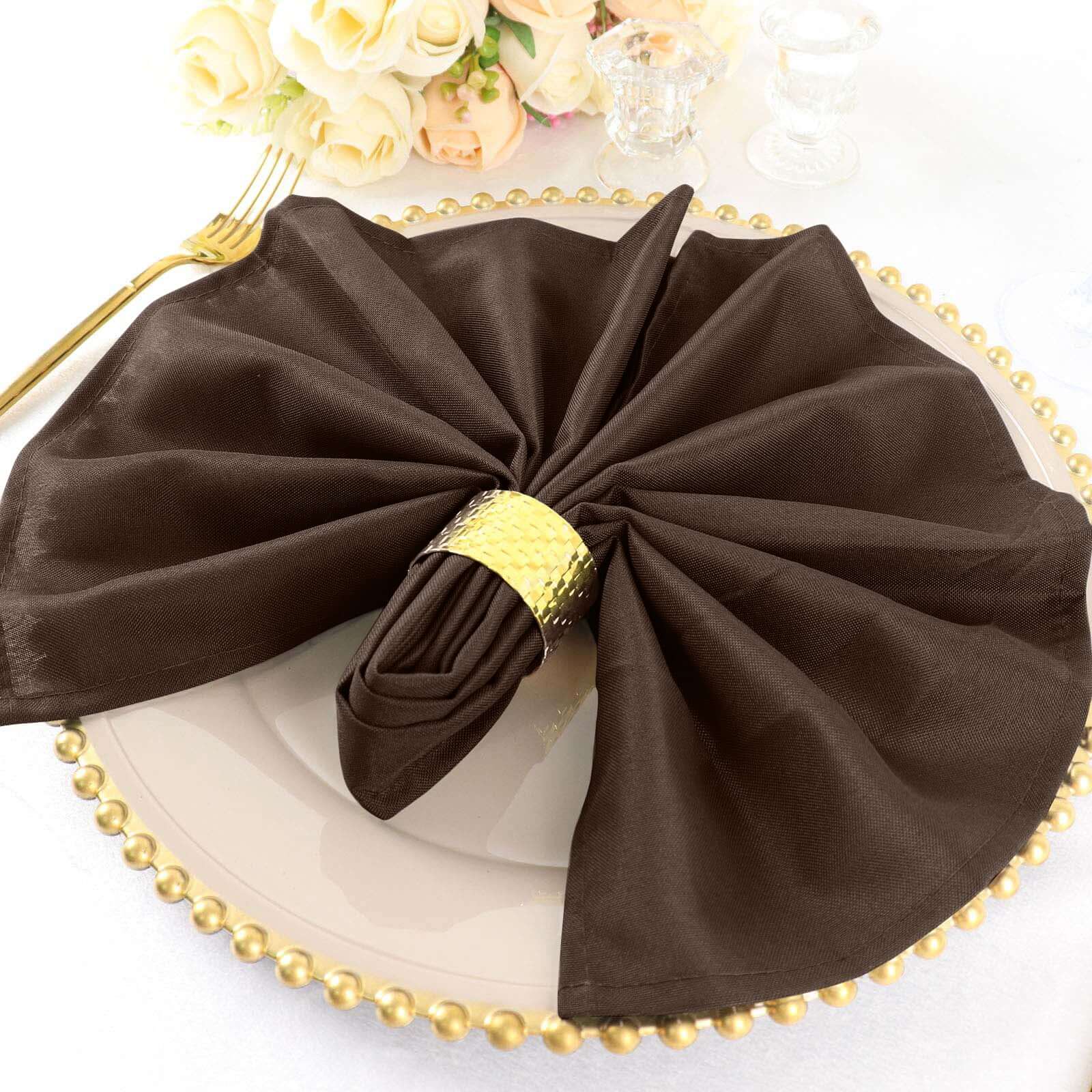 5 Pack Polyester 20"x20" Napkins Chocolate - Wrinkle Resistant & Easy Care Cloth Napkins - NestOCart