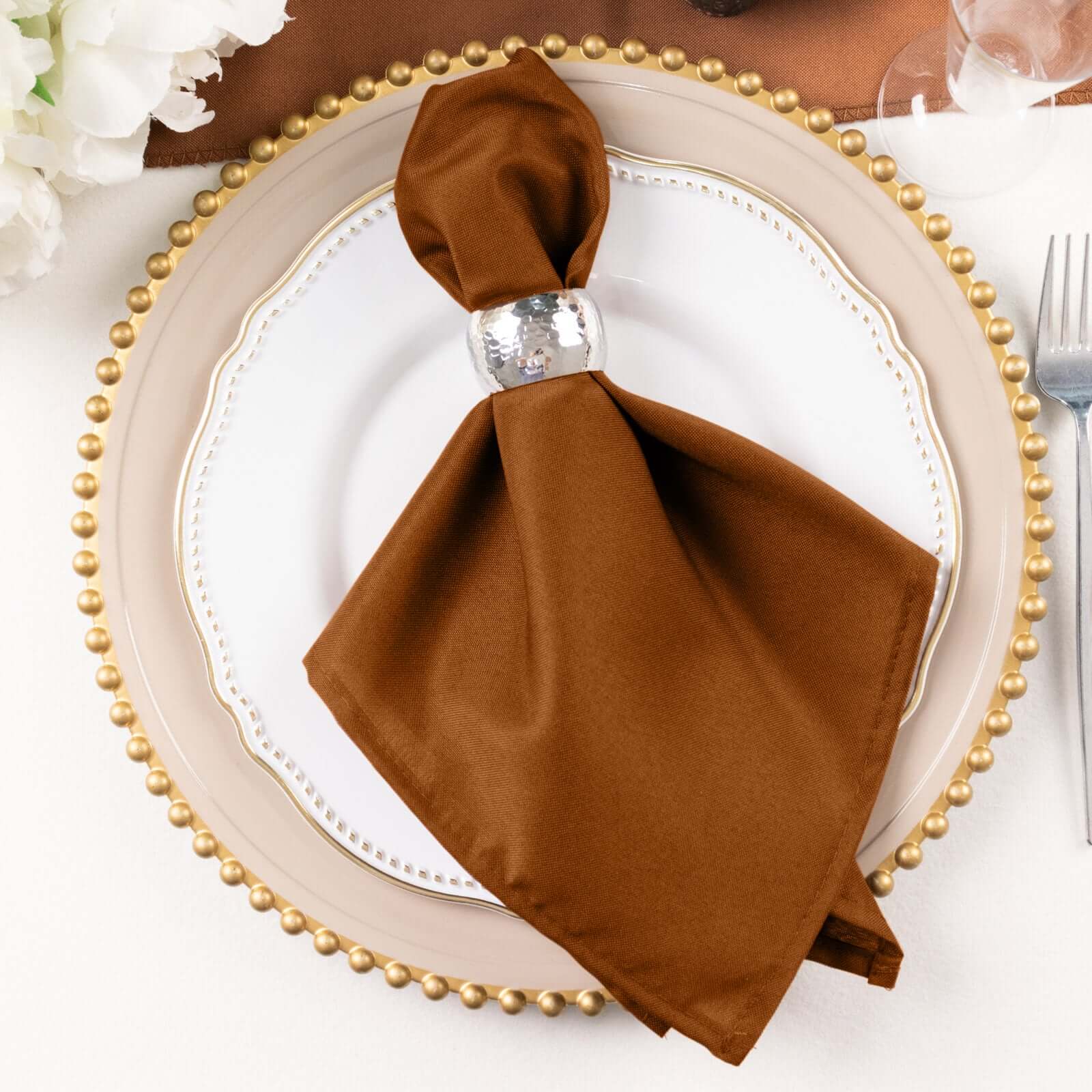 5 Pack Polyester 20"x20" Napkins Cinnamon Brown - Wrinkle Resistant & Easy Care Cloth Napkins - Bell Racket Store