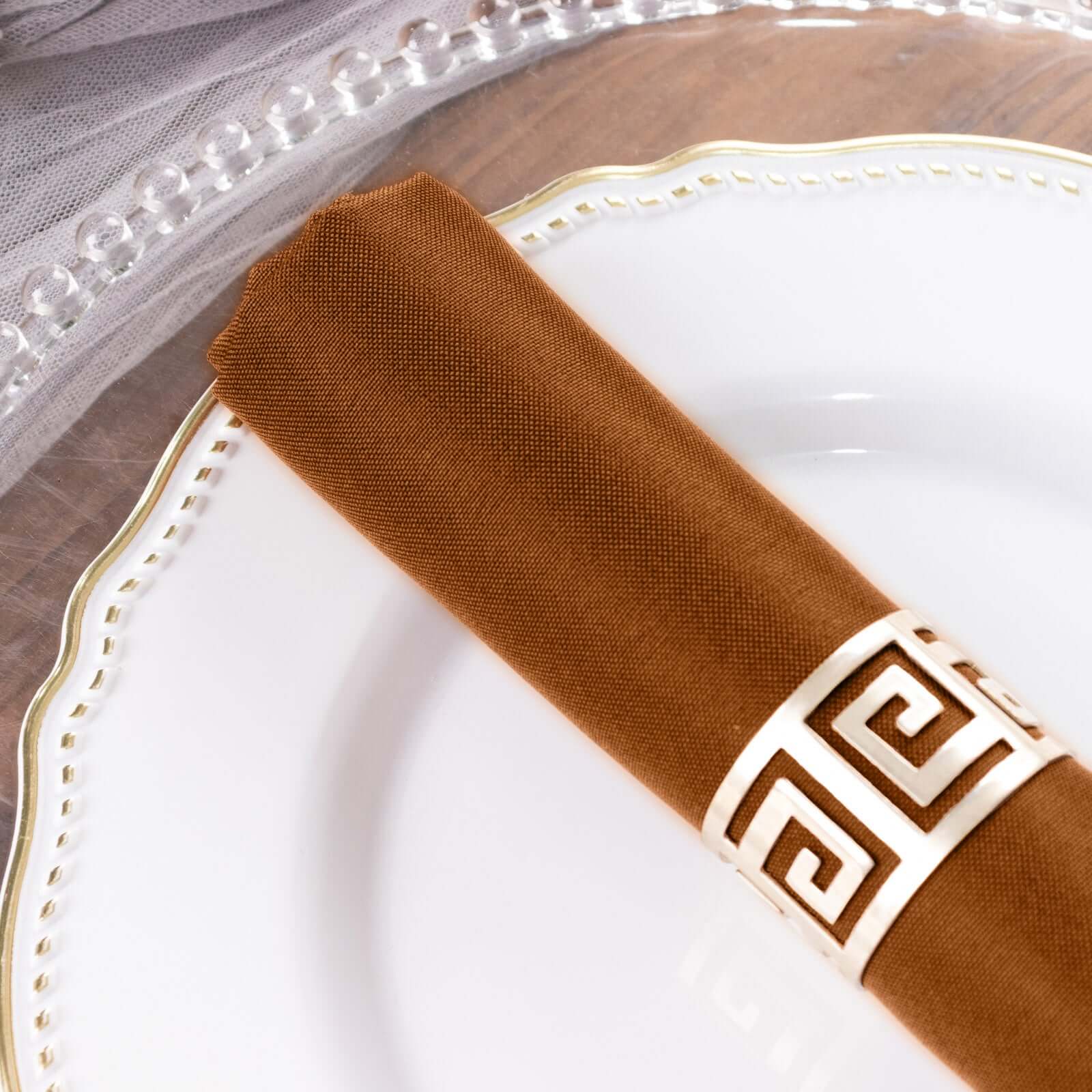 5 Pack Polyester 20"x20" Napkins Cinnamon Brown - Wrinkle Resistant & Easy Care Cloth Napkins - Bell Racket Store