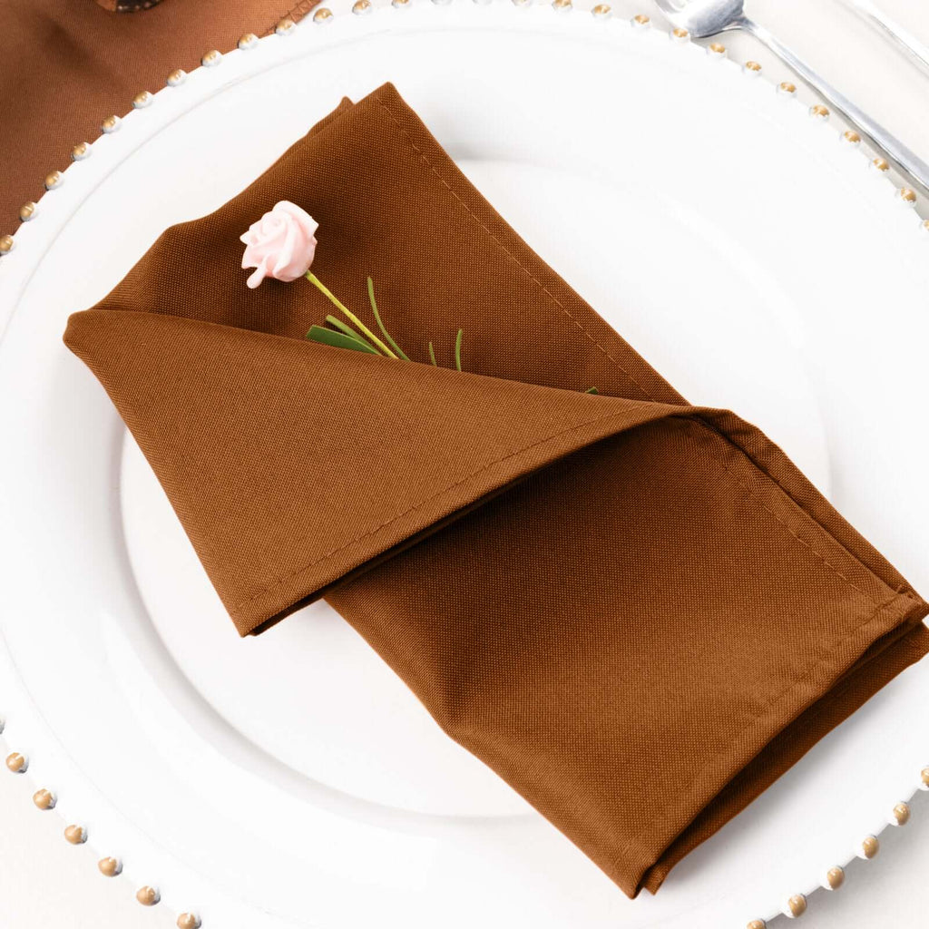 5 Pack Polyester 20"x20" Napkins Cinnamon Brown - Wrinkle Resistant & Easy Care Cloth Napkins - Bell Racket Store