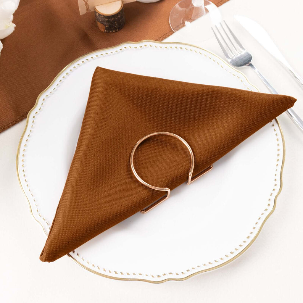 5 Pack Polyester 20"x20" Napkins Cinnamon Brown - Wrinkle Resistant & Easy Care Cloth Napkins - Bell Racket Store
