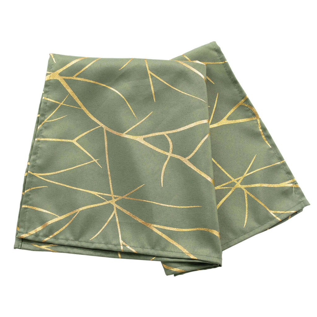 5 Pack Polyester 20"x20" Napkins Dusty Sage Green with Gold Foil Tree Branch Pattern - Modern Wrinkle Resistant Cloth Napkins for Weddings & Parties - Bell Racket Store