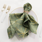 5 Pack Polyester 20"x20" Napkins Dusty Sage Green with Gold Foil Tree Branch Pattern - Modern Wrinkle Resistant Cloth Napkins for Weddings & Parties - Bell Racket Store
