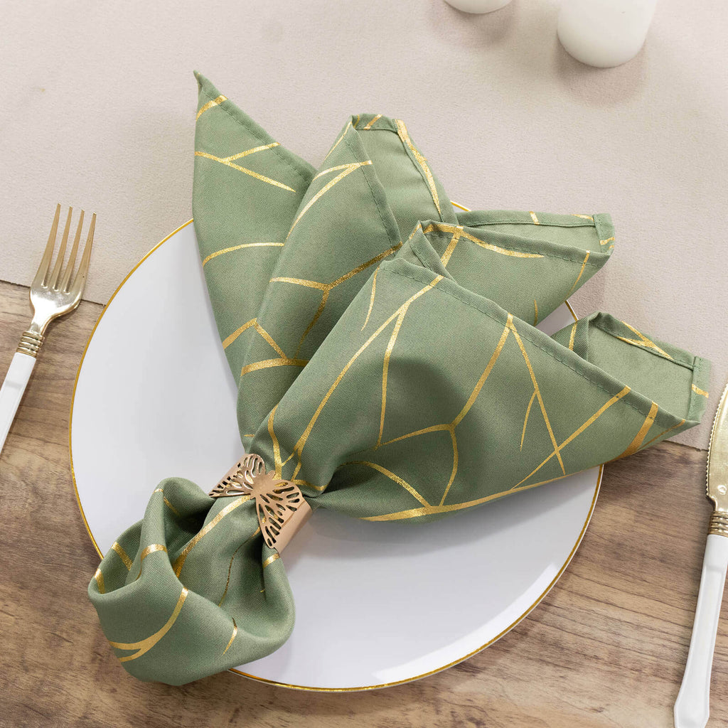 5 Pack Polyester 20"x20" Napkins Dusty Sage Green with Gold Foil Tree Branch Pattern - Modern Wrinkle Resistant Cloth Napkins for Weddings & Parties - Bell Racket Store
