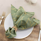 5 Pack Polyester 20"x20" Napkins Dusty Sage Green with Gold Foil Tree Branch Pattern - Modern Wrinkle Resistant Cloth Napkins for Weddings & Parties - Bell Racket Store