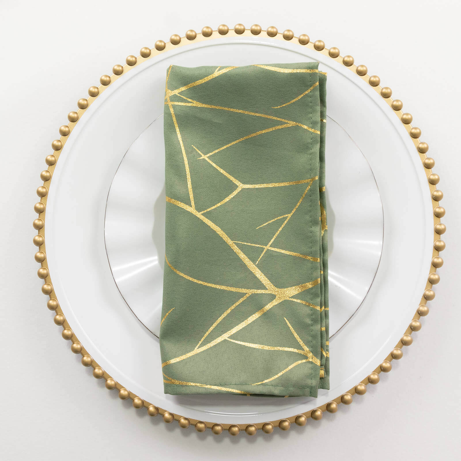 5 Pack Polyester 20"x20" Napkins Dusty Sage Green with Gold Foil Tree Branch Pattern - Modern Wrinkle Resistant Cloth Napkins for Weddings & Parties - Bell Racket Store