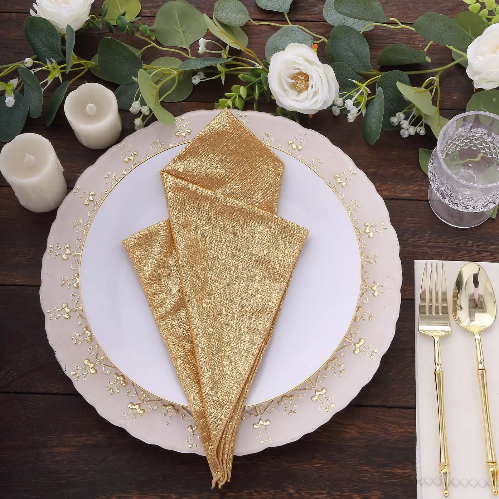 5 Pack Polyester 20"x20" Napkins Gold Shimmer Sequin Dots - Luminous Cloth Napkins for Stylish Gatherings - Bell Racket Store